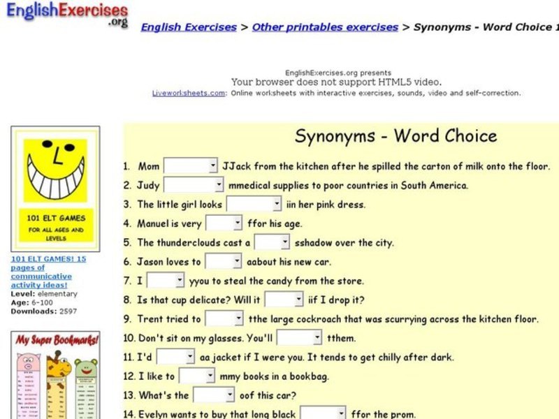 English Exercises: Synonyms Interactive