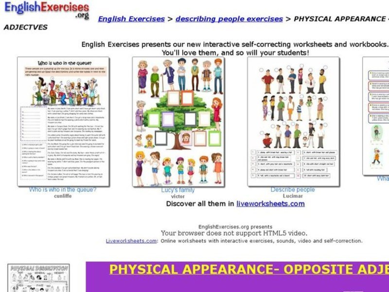 Physical Appearance- Opposite Adjectives Interactive