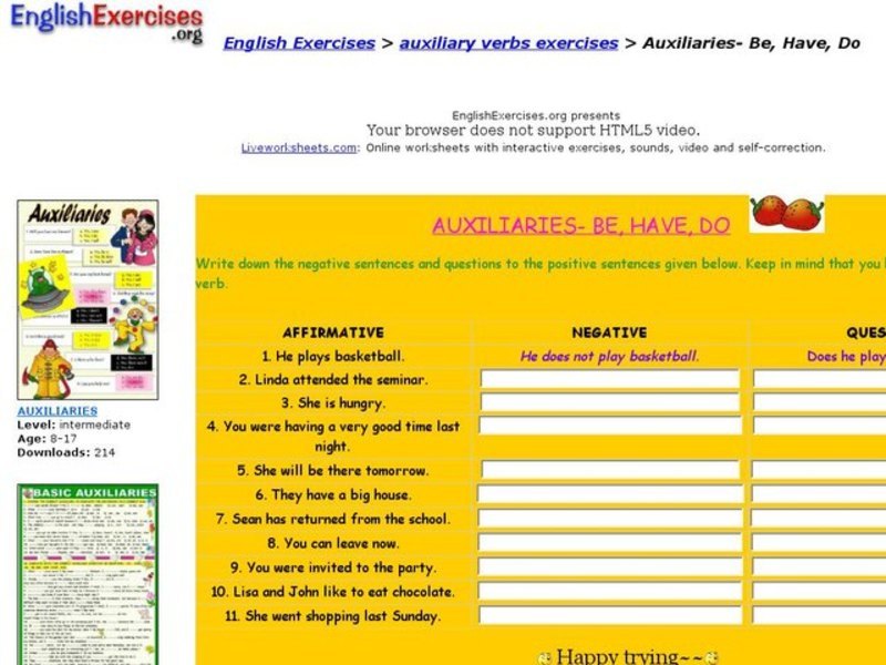 Auxiliaries- Be, Have, Do Interactive