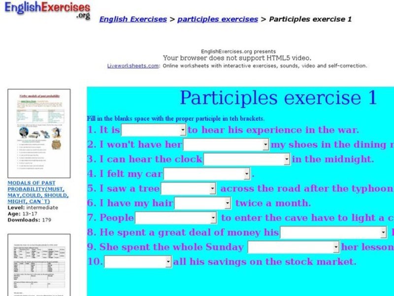 English Exercises: Participles Interactive