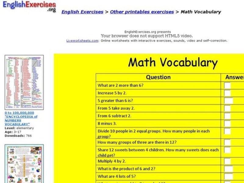 ESL: Math Vocabulary Interactive