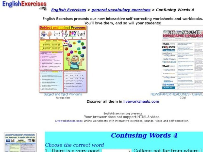 English Exercises: Confusing Words Interactive