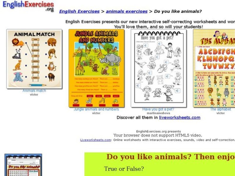 Animal English Exercise Interactive