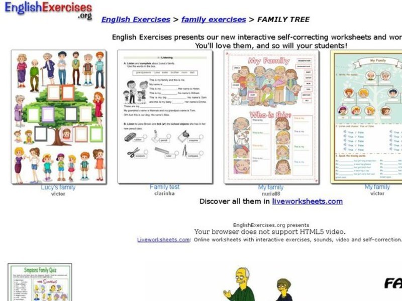 English Exercises: Family Exercises Interactive