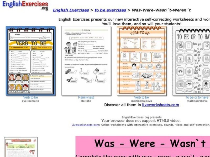 Was - Were - Wasn't - Weren't Interactive