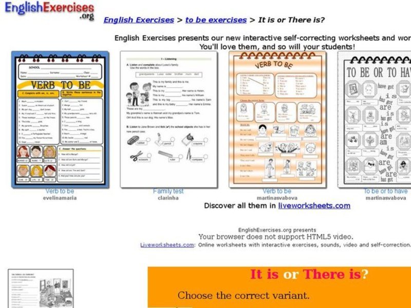 English Exercises: It is or There is? Interactive