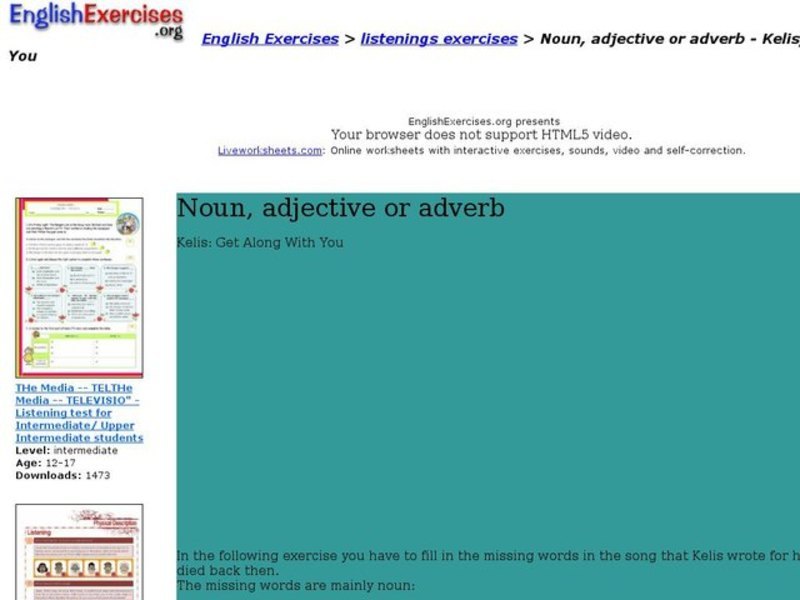 Noun, Adjective or Adverb - Kelis, Get Along with You Interactive