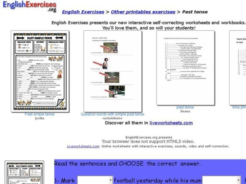 Using the Past Tense of Verbs Interactive
