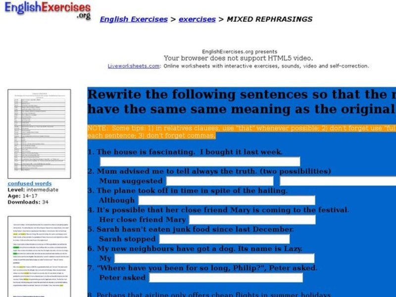 ESL Activity: Mixed Re-phrasings Interactive