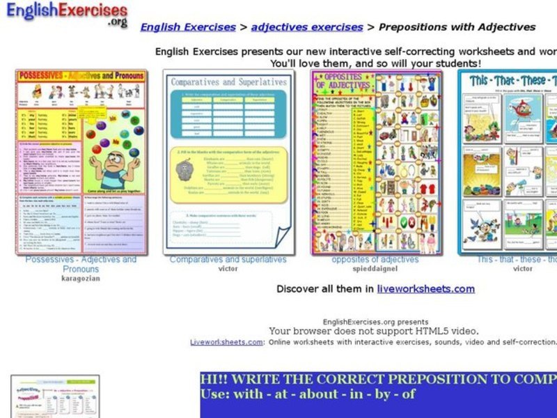 English Exercises: Prepositions with Adjectives Interactive
