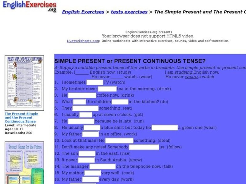 The Simple Present and The Present Continuous Tense Interactive