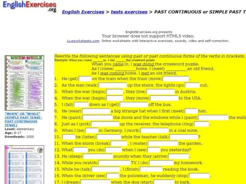 ESL: Past Continuous or Simple Past? Interactive