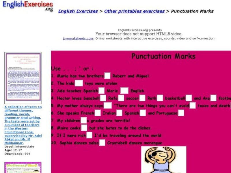 English Exercises: Punctuation Marks Interactive