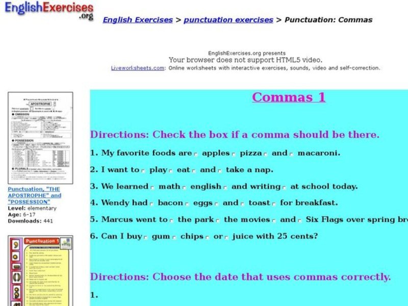ESL: Comma Practice Interactive