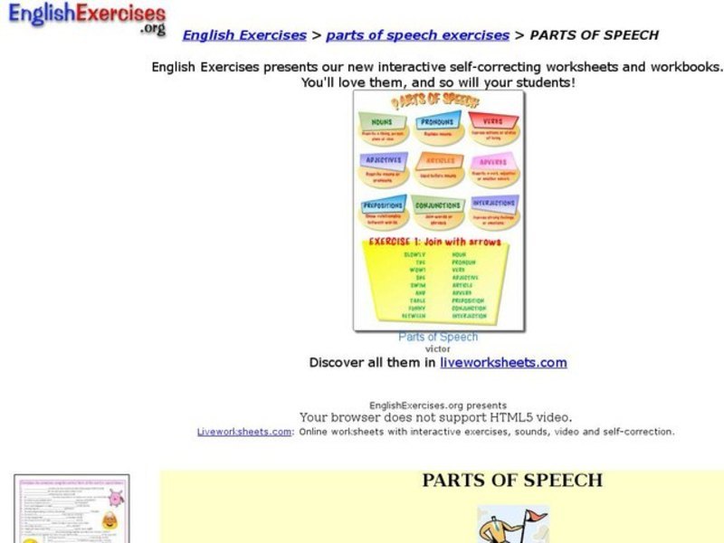 English Exercises: Parts of Speech Exercises Interactive