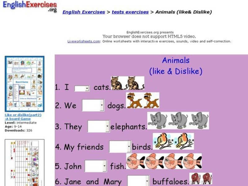 Animals (Like & Dislike) Interactive