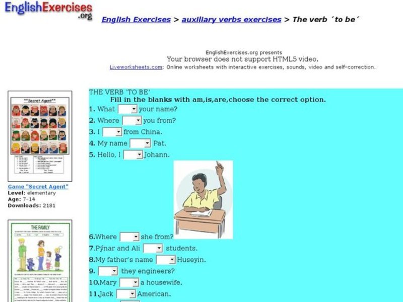 ESL: The Verb "To Be" Interactive