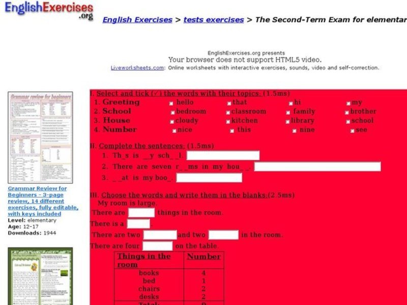 The Second-Term Exam for Elementary Students Interactive