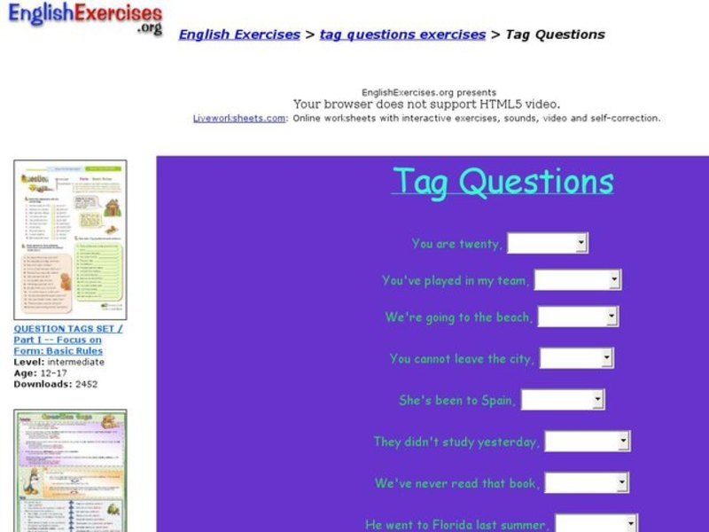 ESL: Tag Questions Interactive