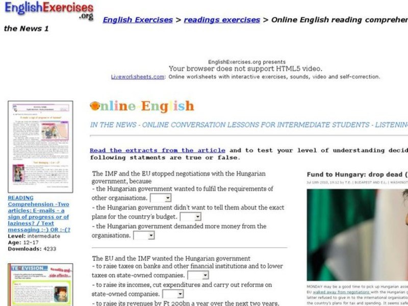 ESL-Reading Comprehension Activity Interactive