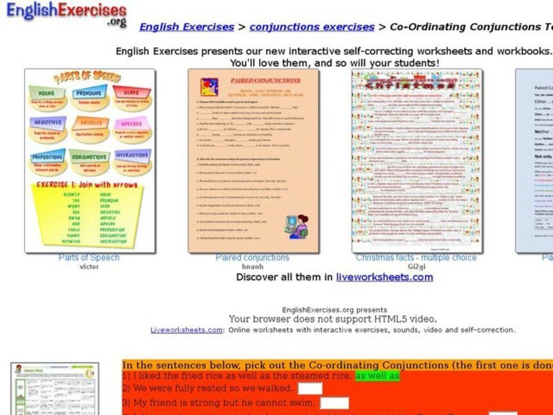 Coordinating Conjunctions Test Interactive
