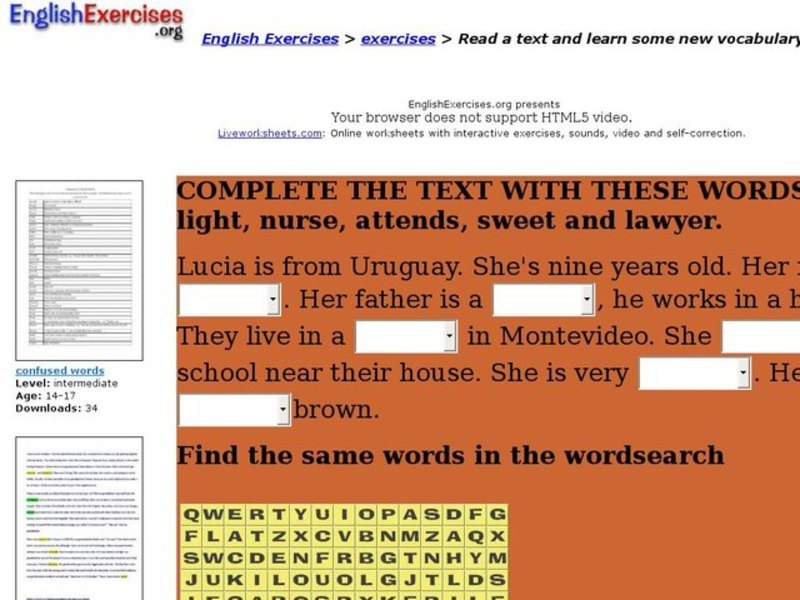 ESL-Text and Vocabulary Activity Interactive
