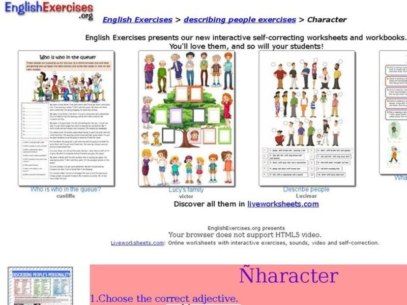 English Exercises: Character Interactive