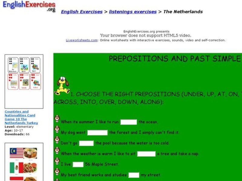 The Netherlands: Prepositions and Past Simple Interactive