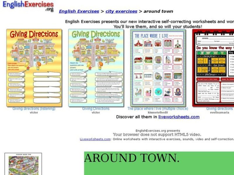 English Exercises: Around Town Interactive