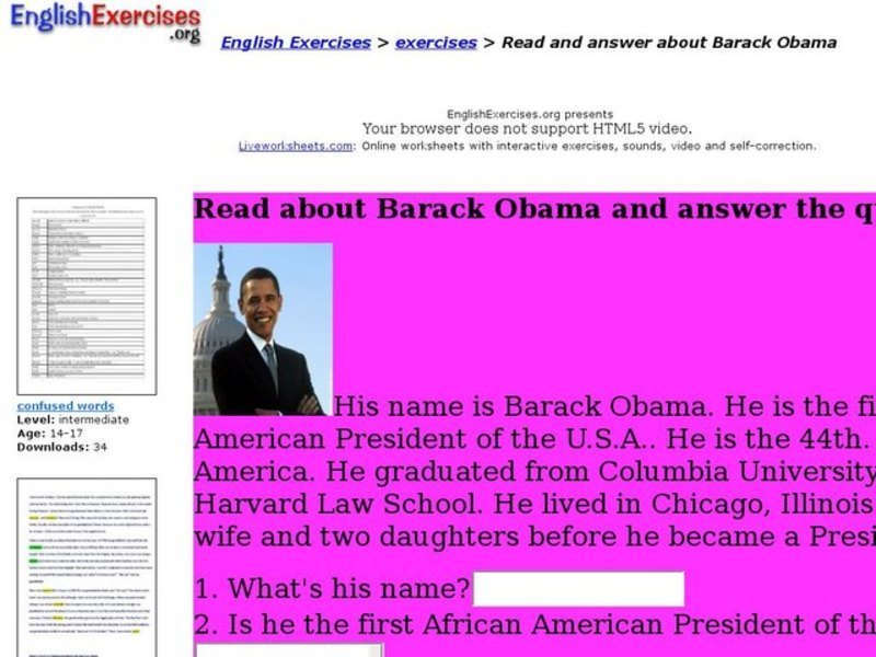 ESL: Barack Obama Activity Interactive