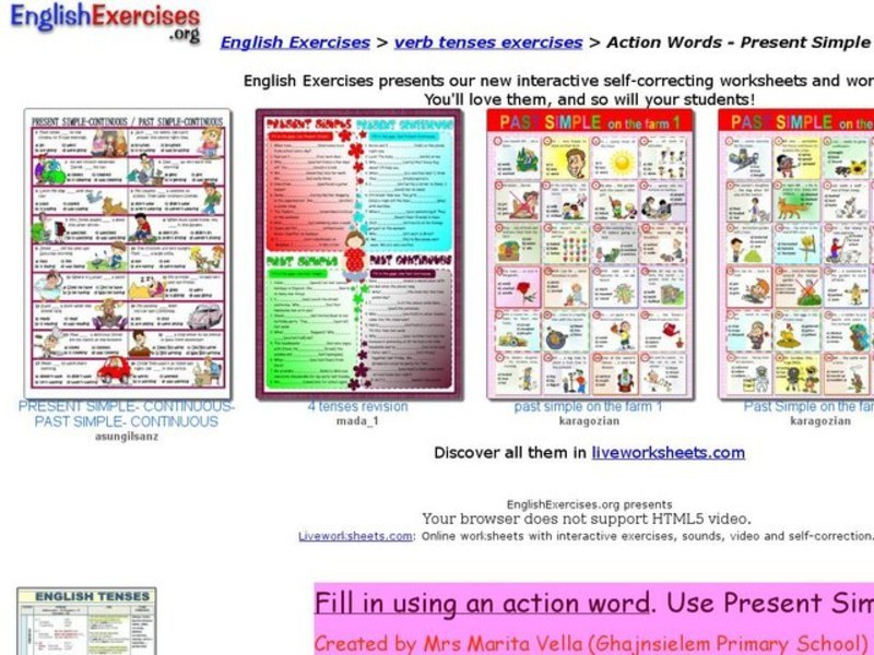 Action Words - Present Simple Verbs Interactive