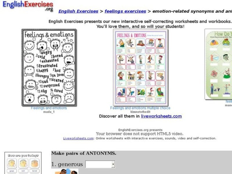ESL: Antonyms/Synonyms-Emotions Interactive