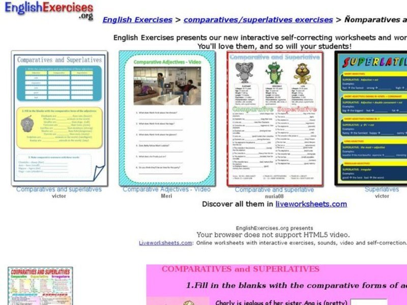 English Exercises:  Comparatives and Superlatives 2 Interactive