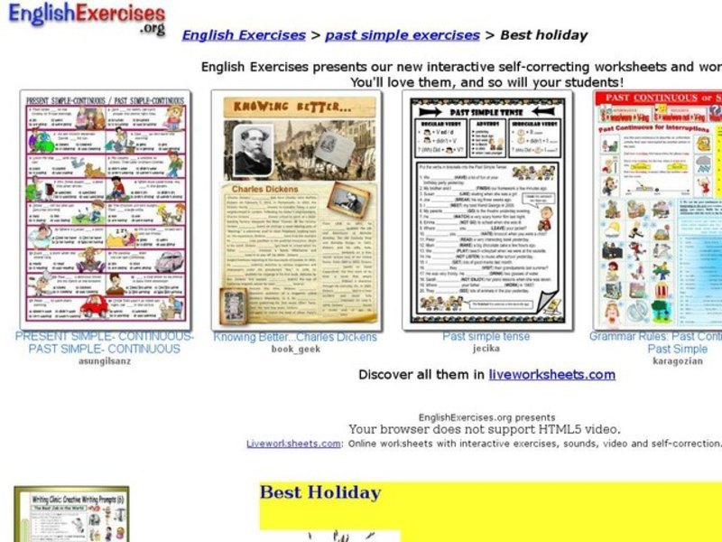 English Exercises: Past Simple Exercises - Best Holiday Interactive