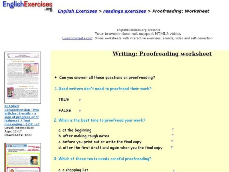Proofreading: Worksheet Interactive