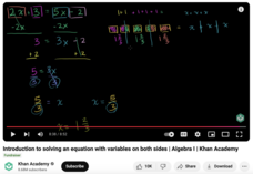 Introduction to Solving an Equation with Variables on Both Sides, Algebra I Instructional Video