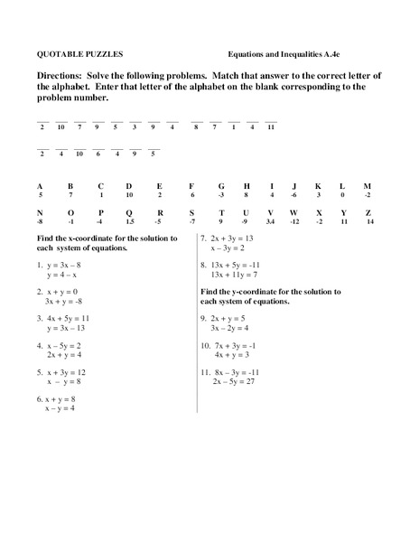 Equations and Inequalities Worksheet