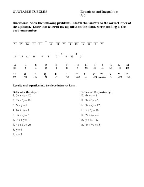 Equations and Inequalities Worksheet
