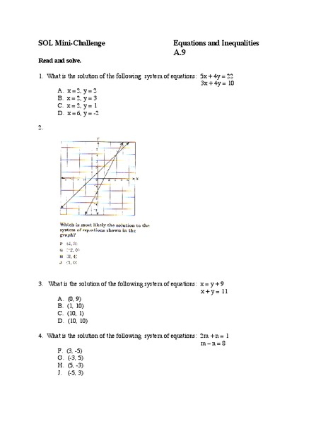 Equations and Inequalities Worksheet