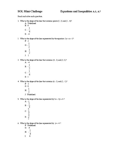 Equations and Inequalities Worksheet