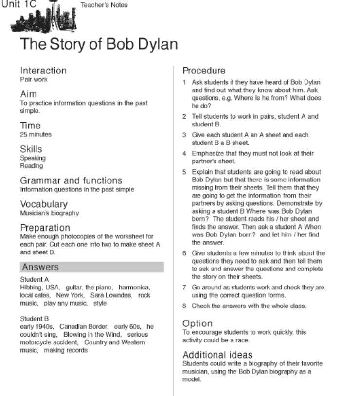The Story of Bob Dylan Worksheet