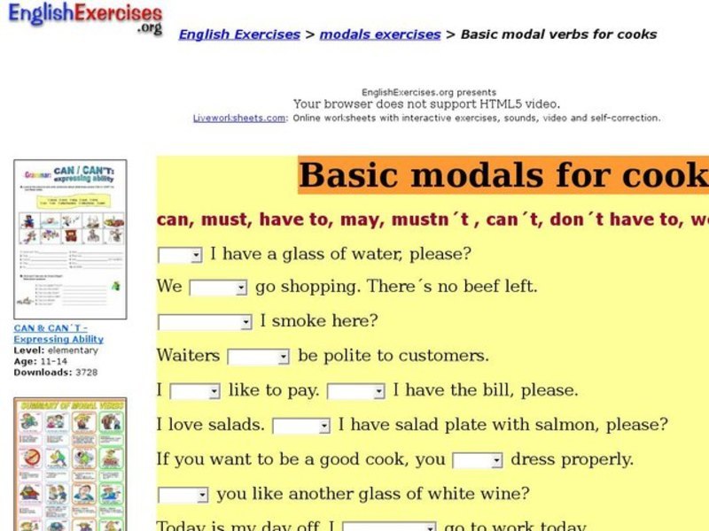 English Exercises: Basic Modals Interactive