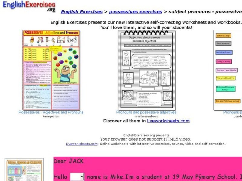 English Exercises: Subject Pronouns - Possessive Adjectives Interactive