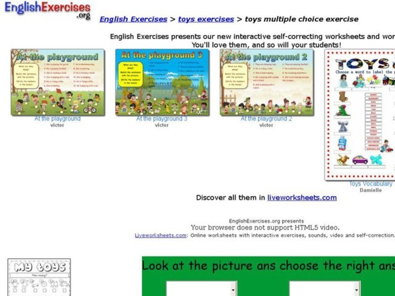 Toys Multiple Choice Exercise Interactive