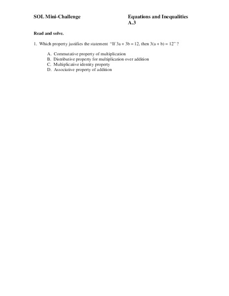 Equations and Inequalities Worksheet