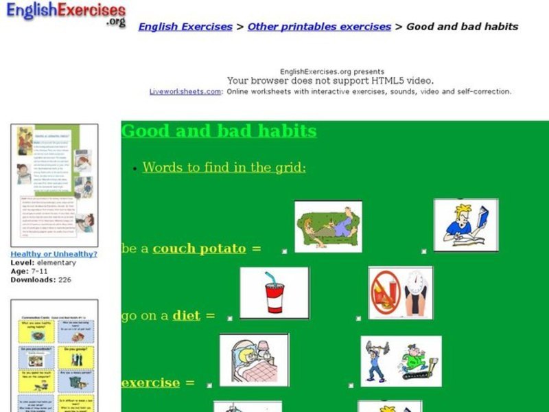 English Exercises: Good and Bad Habits Interactive