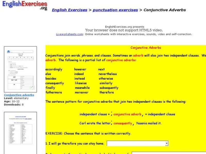 Conjunctive Adverbs Interactive