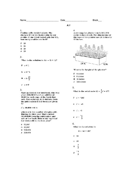 Equations and Inequalities Worksheet
