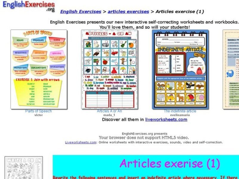 English Exercises: Articles Interactive