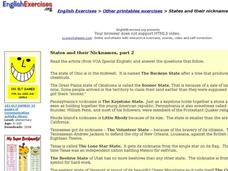 ESL: States and Their Nicknames Interactive